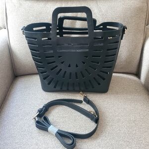 a new day Vegan Leather Black Basket Tote Handbag Crossbody